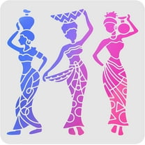 African Tribe Drawing Painting Stencils Template 11.8x11.8inch Plastic Decoration Square Reusable Stencils for Painting on Wood Floor Wall and Tile Mixed Color