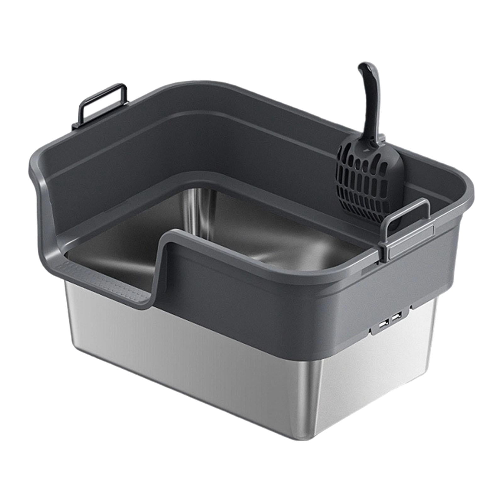 EHJRE Large Cat Litter Box Litter Pan Heightening, Semi Enclosed for Small Large Cats High Sided Sturdy, Anti Splashing, Cat Toilet Dark Gray