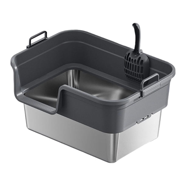Arenero grande para gatos, orinal para gatos, fácil de limpiar, resistente, para gatos y gatitos de interior. Gris oscuro