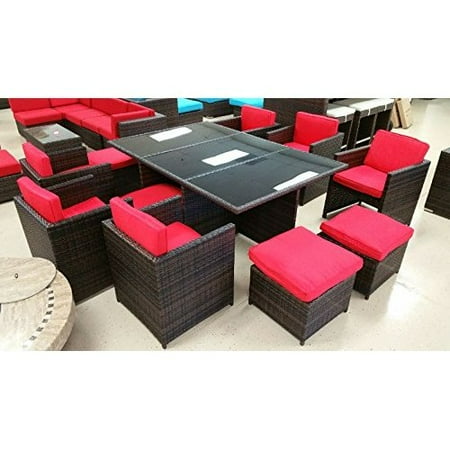 13 Piece Outdoor Patio Dining Set 1 Glass Top Table 6 Arm Chairs 13 Piece Outdoor Patio Dining Set 1 Glass Top Table 6 Arm Chairs Ottomans Cushions