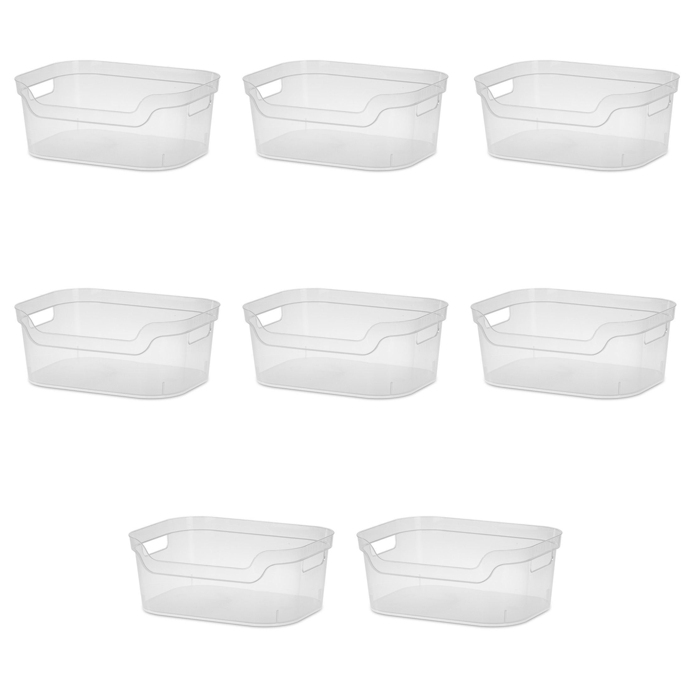 Mainstays Medium Open Bin, Clear Plastic, Easy Access Bin with Scoop Front, Clear, 8 Pack