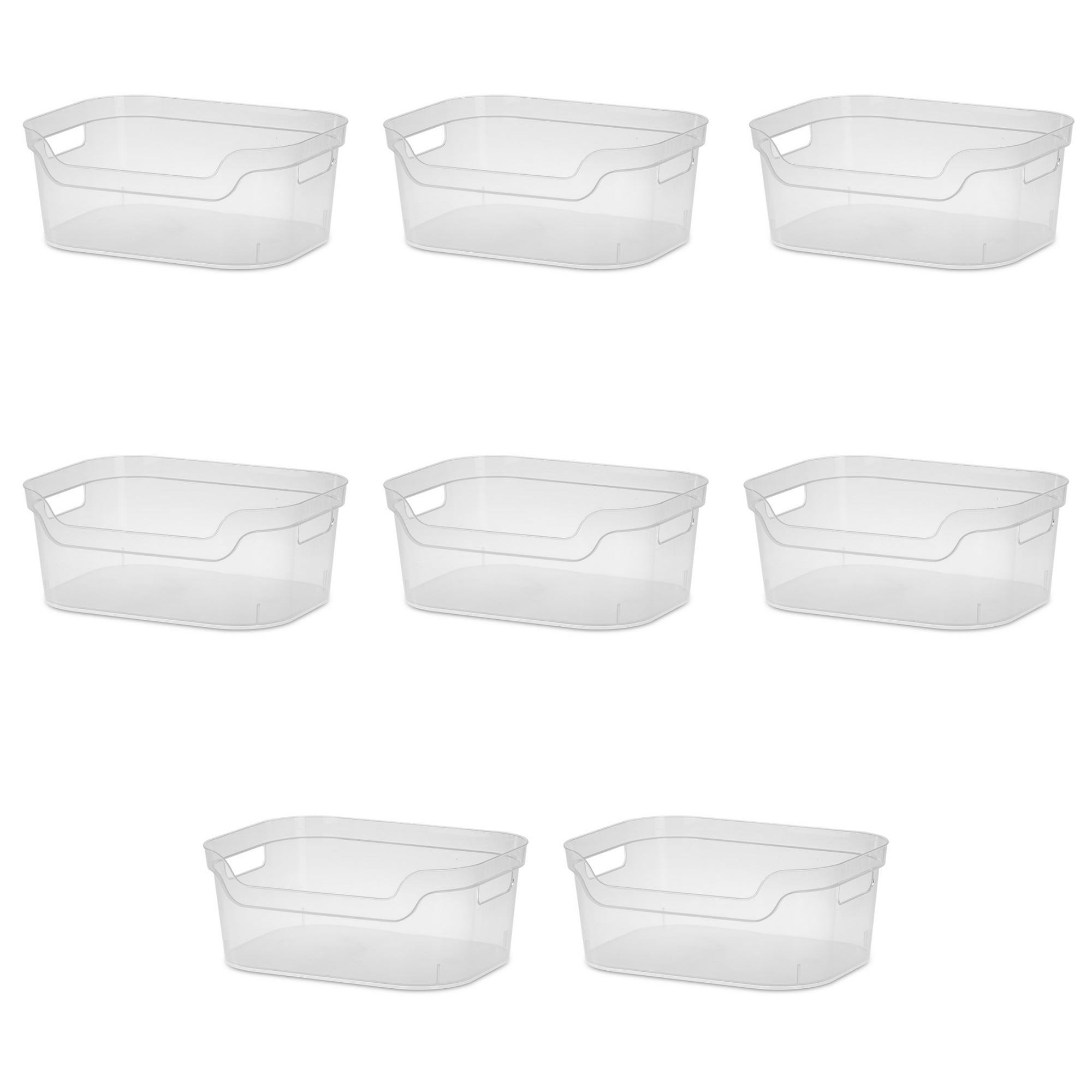 Mainstays Medium Open Bin, Clear Plastic Scoop-Front Easy Access Storage Bin, 8 Pack