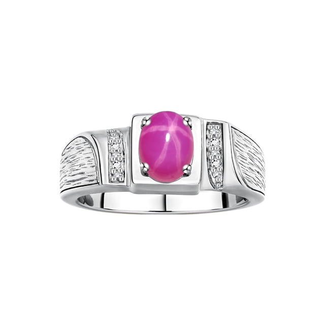 Rylos 925 Sterling Silver Classic 8X6MM Oval Star Ruby & Sparkling Diamond Ring - Birthstone Jewelry for Men -Size 13