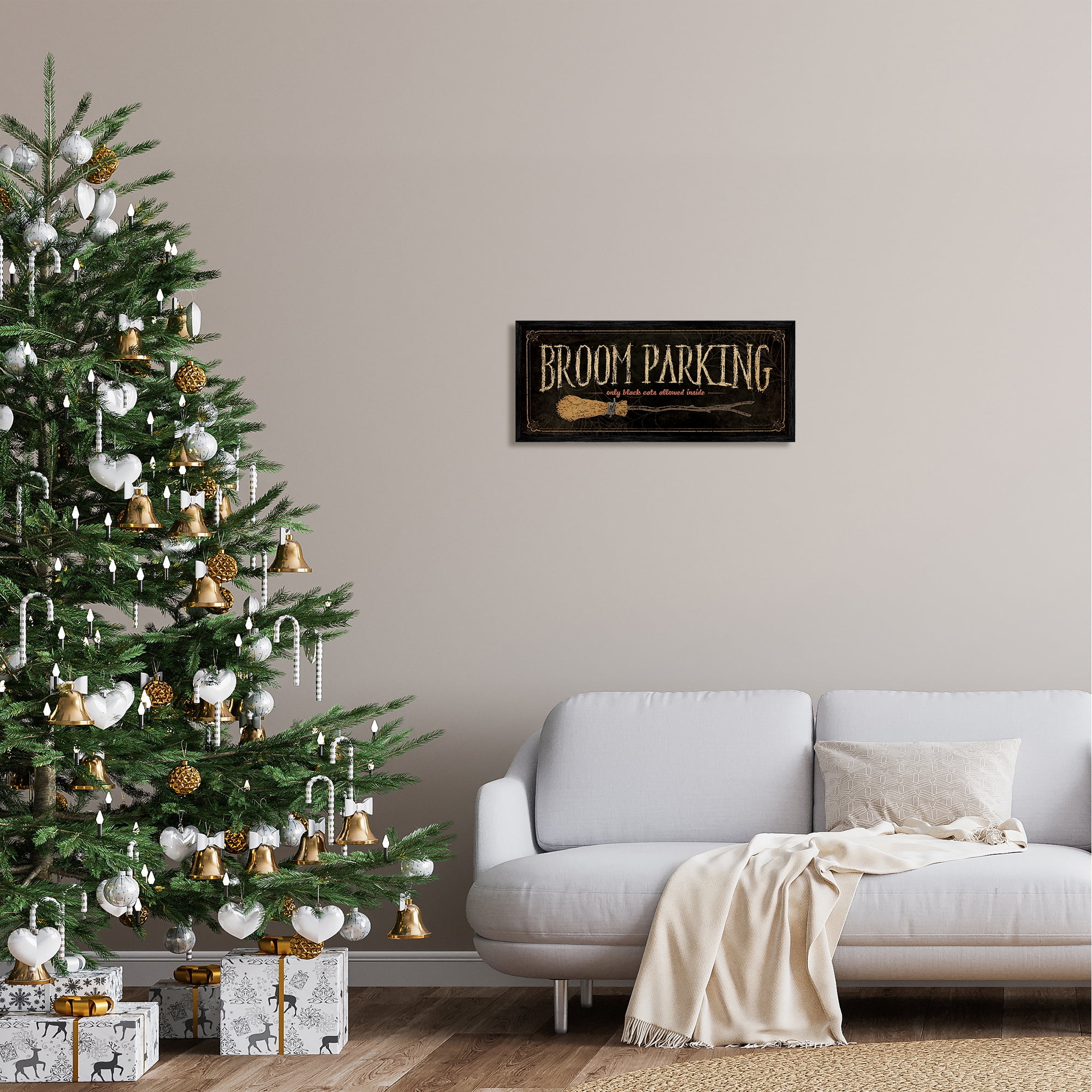 Stupell Industries Broom Parking Black Cats Allowed Holiday Painting Black Framed Art Print Wall Art
