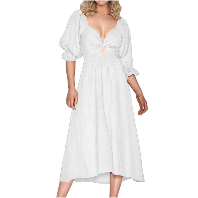Gspmoly Robes d'Été pour Femmes, Robe Longue Décontractée à Manches Courtes d'Été à Col en V pour Femmes, Robes Formelles pour Femmes Économies