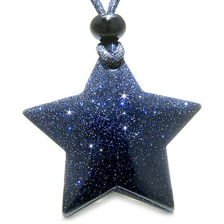 - Amulet Magic Five Pointed Super Star Crystal Blue Goldstone Good Luck Pendant Necklace
