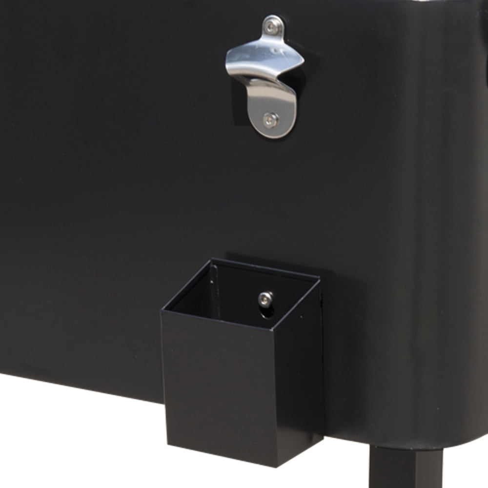 ZHICHUN 80 QT Rolling Cooling Bin Ice Chest Cart Black Outdoor Stand-Up Drink Cooler with Lockable Wheels Built-in Bottle Opener & Drain Plug for Party Backyard Poolside