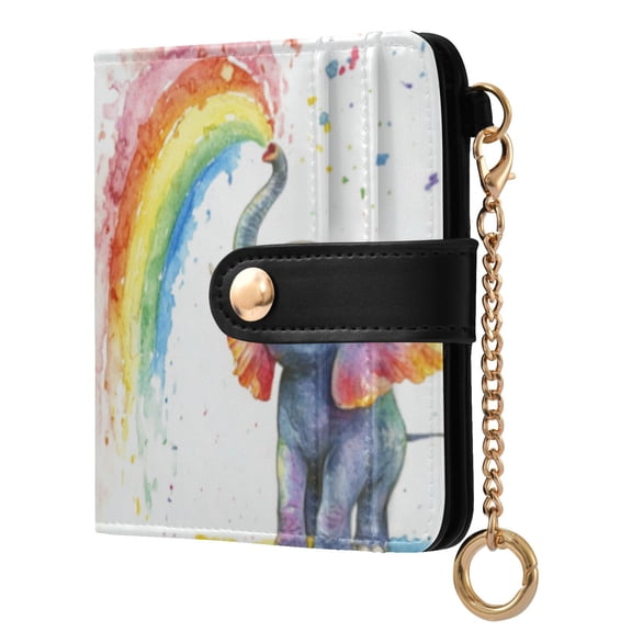 Qxltty Elephant Color Spraying Ladies Wallet Rfid Slim Thin Compact Credit Card Women Wallet Zipper Coin Pocket and ID Window for Female Gifts