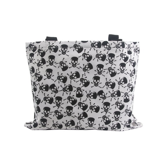 Clover Black and White Skull Tote Bag, Black and White