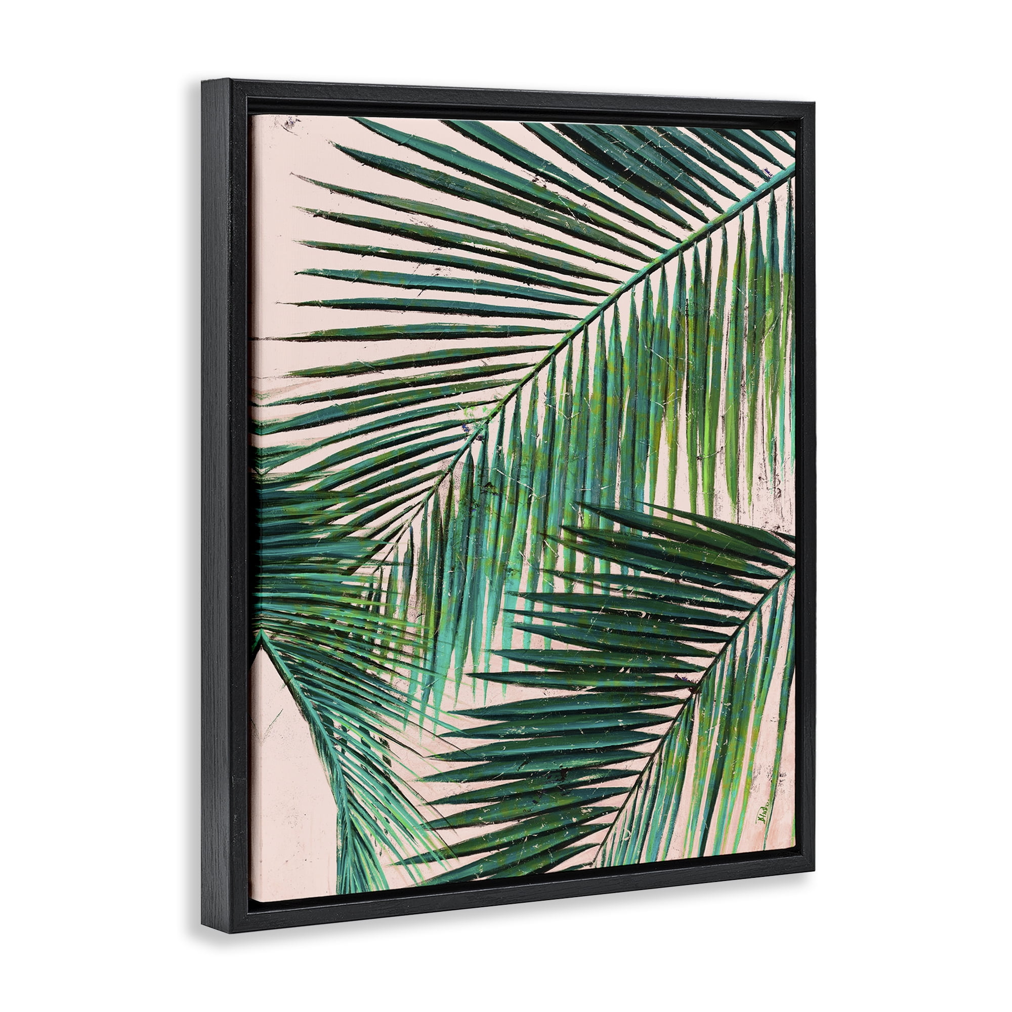Stupell Industries Flowing Palm Fronds Botanical & Floral Painting Black Floater Framed Canvas Art Print Wall Art, 17 x 21
