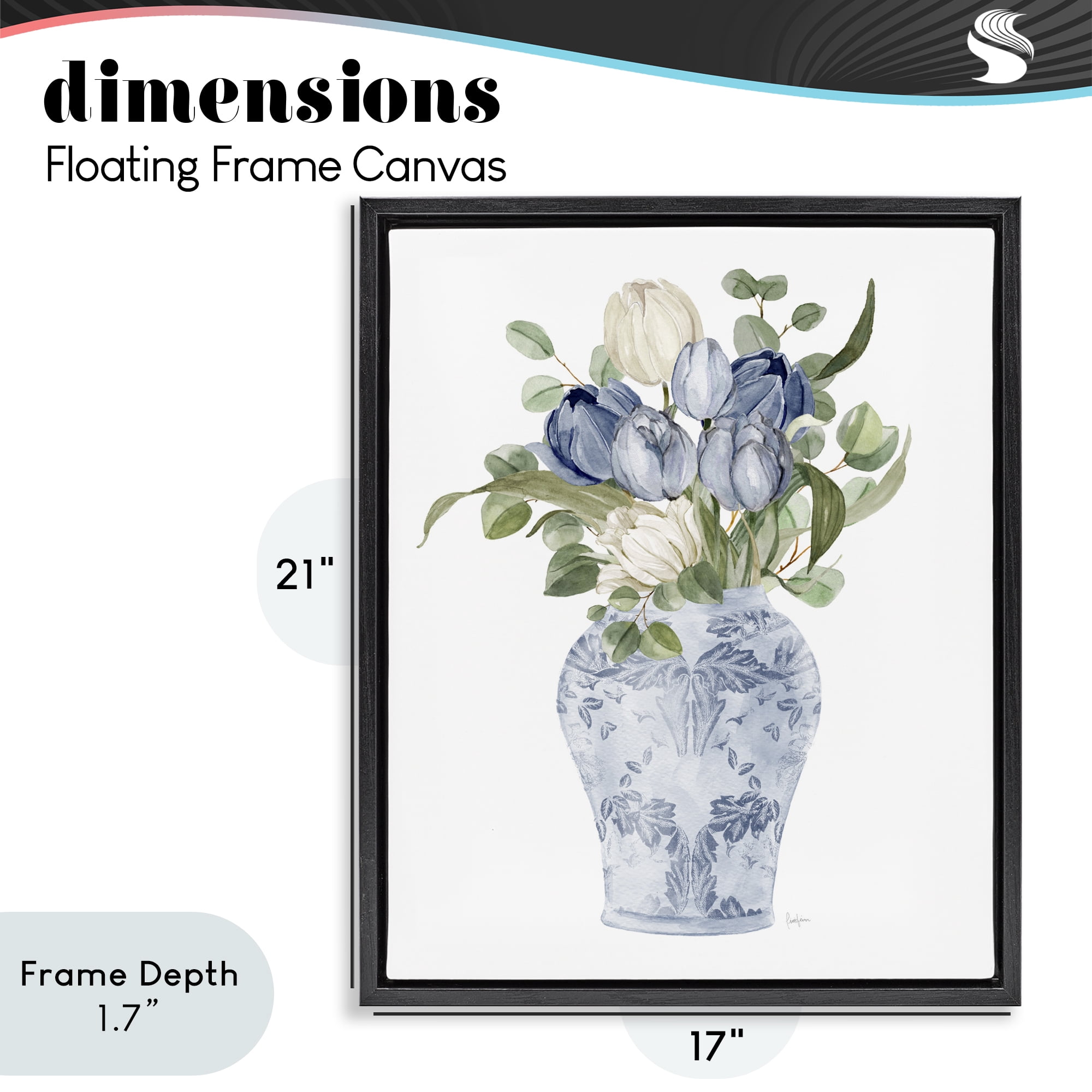 Stupell Industries Tulips & Leaves Vase Black Framed Floater Canvas Wall Art, design by Livi Finn