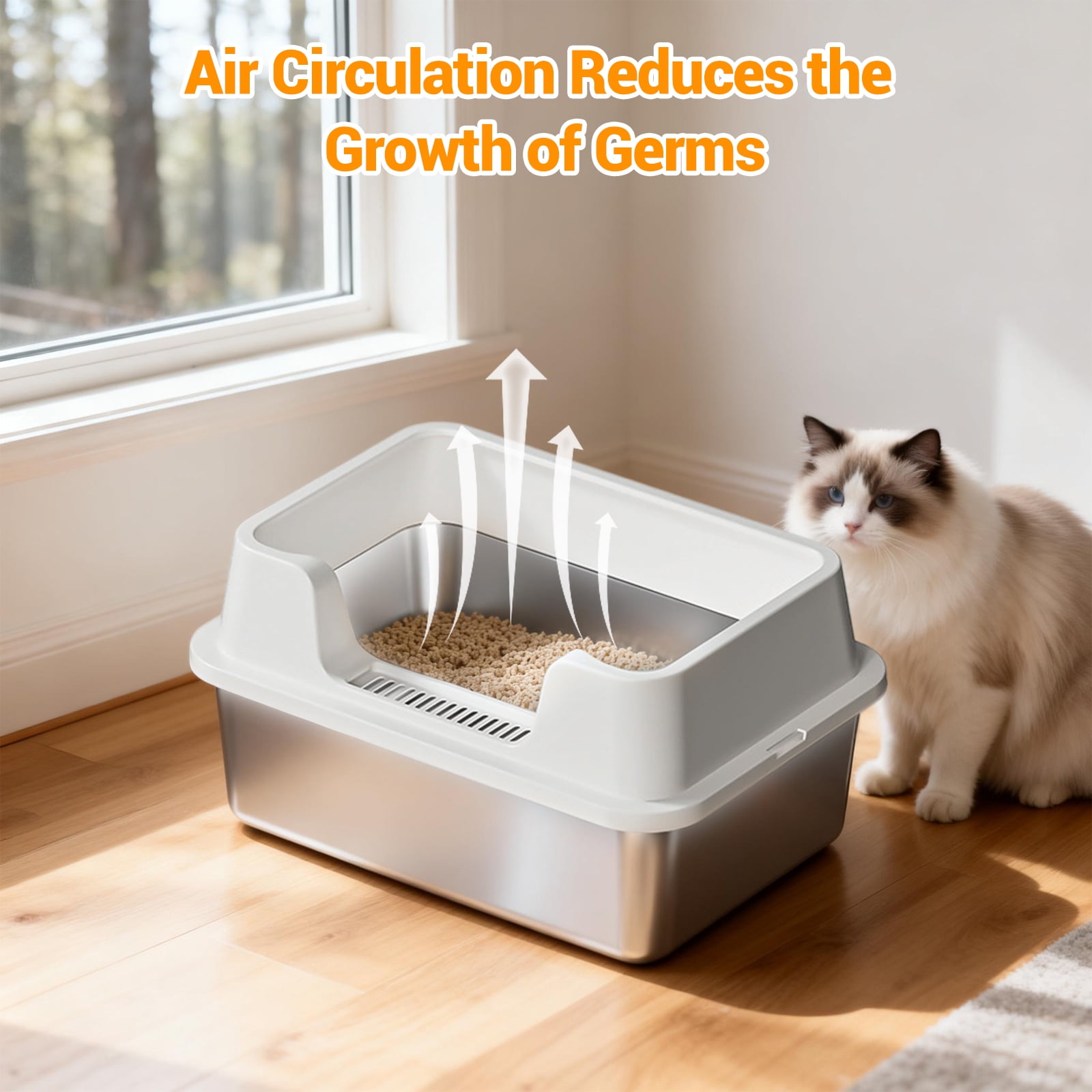 Stainless Steel Cat Litter Box - High-Sided, Non-Stick & Odor Resistant, Easy to Clean for Large Cats