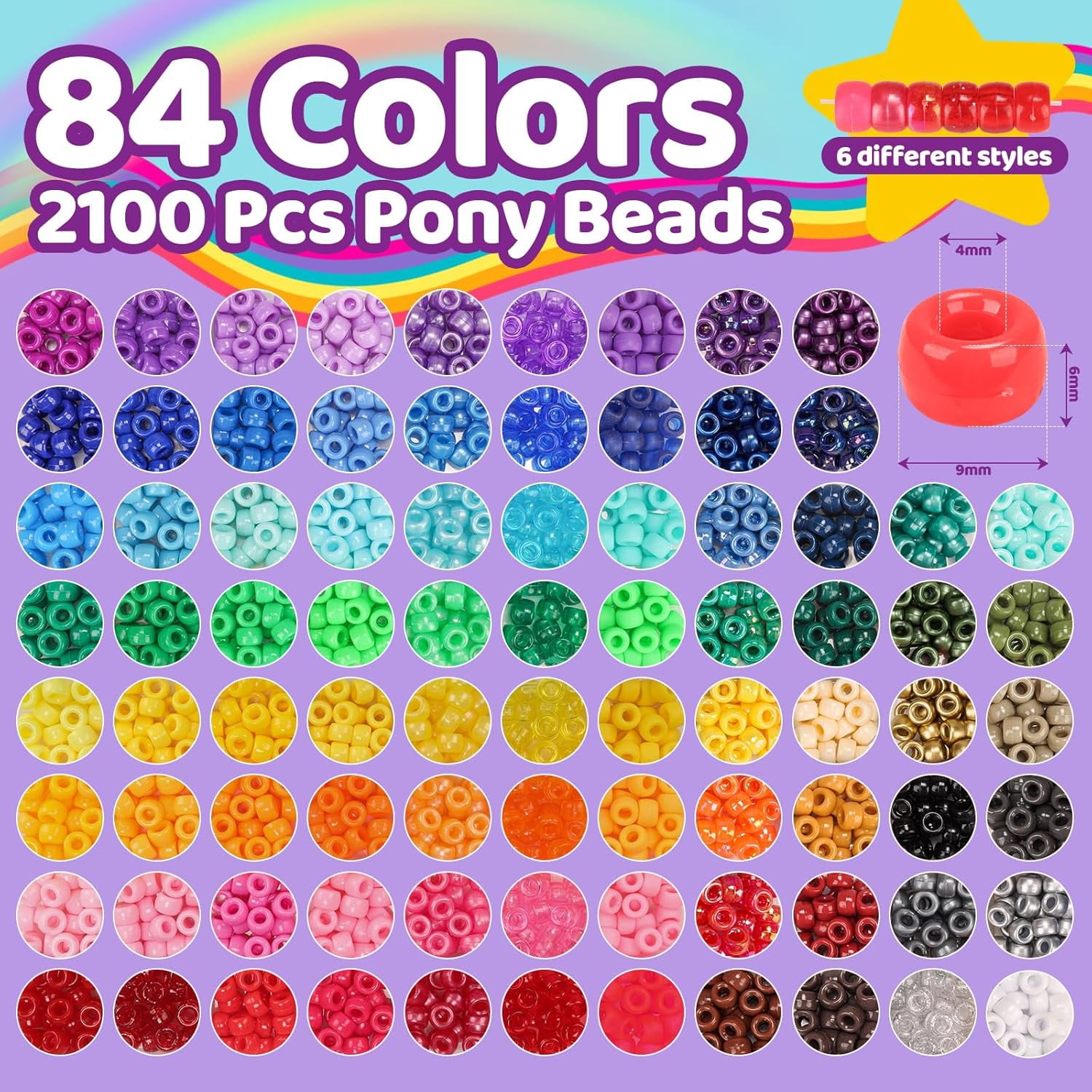 5 Boxes Pony Beads Bracelet Making Kit,3700 Pcs Kandi Beads for Friendship Bracelets Making with Letter Beads,Shaped Beads and Strings,84 Colors Rainbow Bracelet Beads for Craft,Birthday Gifts