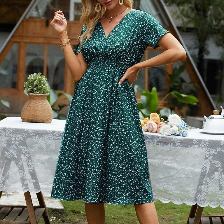 mini floral beach dress Short Mint Green Casual Summer Dress with Floral Print– PromGirl