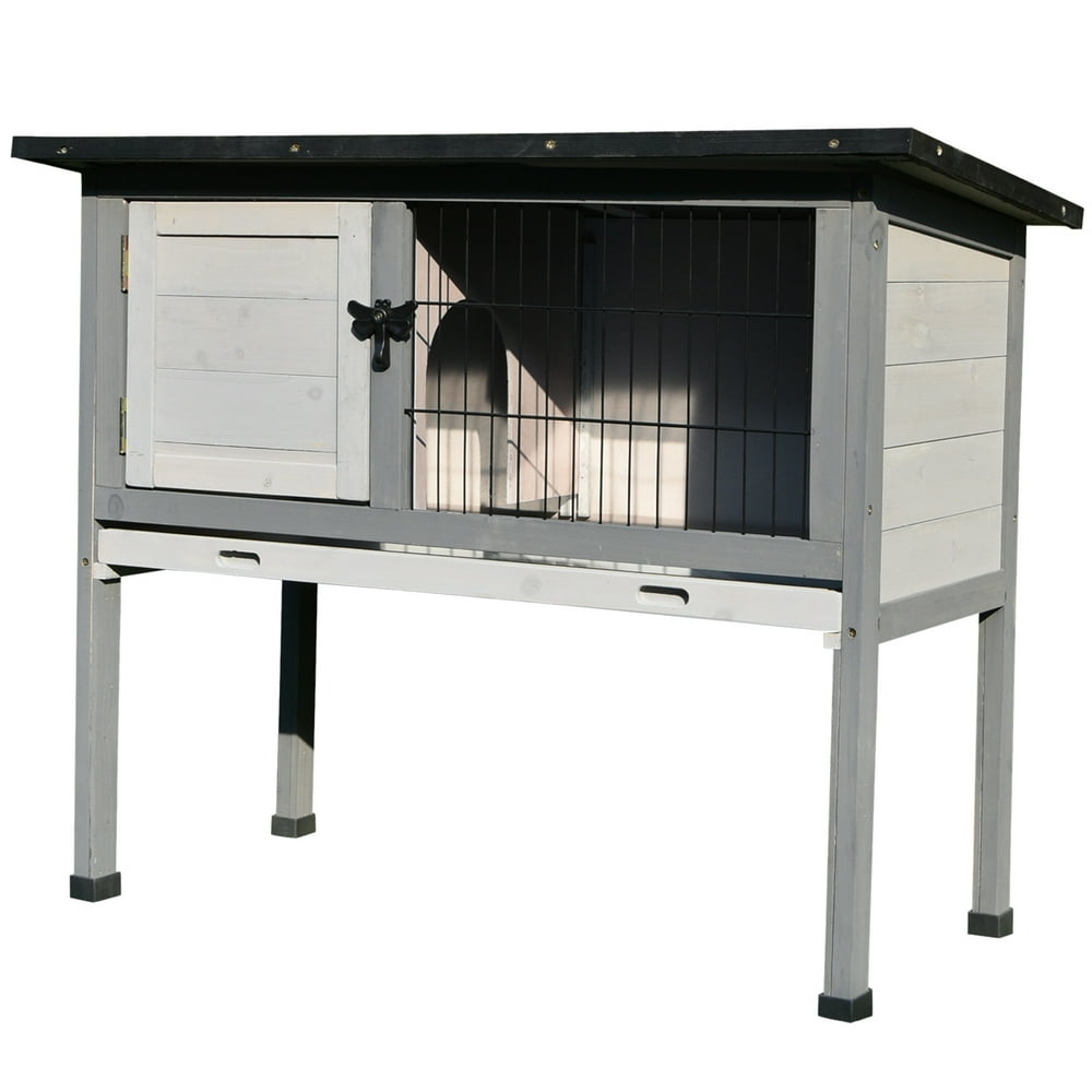 PawHut Elevated Rabbit Hutch with Hinged Asphalt Roof, Removable Tray