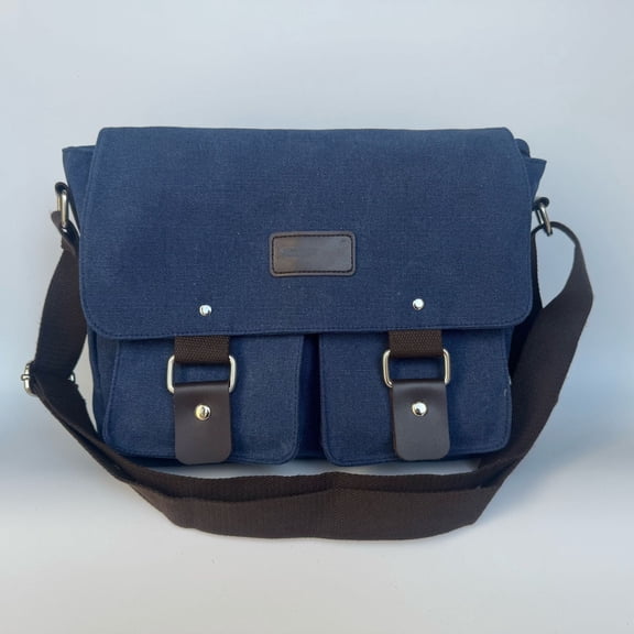 Large Vintage Canvas Messenger Shoulder Bag Travel Crossbody Purse Briefcase Business Bag for Laptop (navy blue)