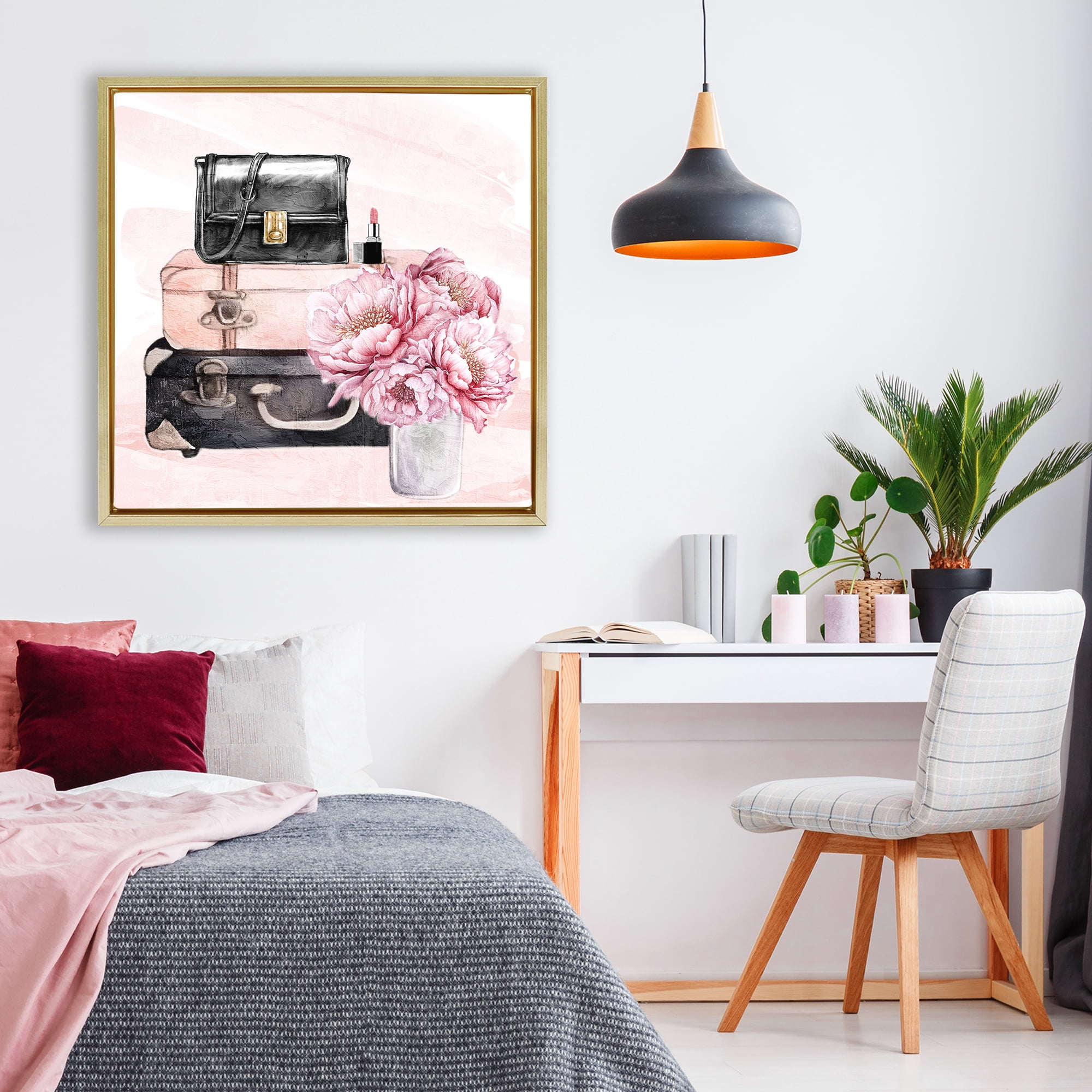 Stupell Industries Glam Time Stacked Bags Gold Framed Floater Canvas Wall Art, design by Kim Allen