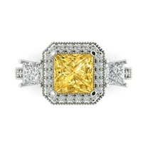 3.005 ctw 3 Stone Anniversary Ring for Women | Princess Cut Natural Citrine | Hyperallergenic Solid 18K White Gold