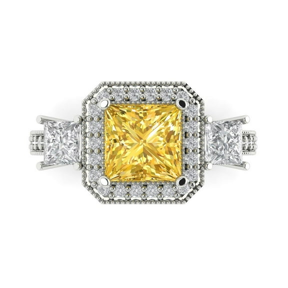 Three-Stone Engagement Ring for Women - 3.005ct Natural Citrine in 14K White Gold Promise Ring