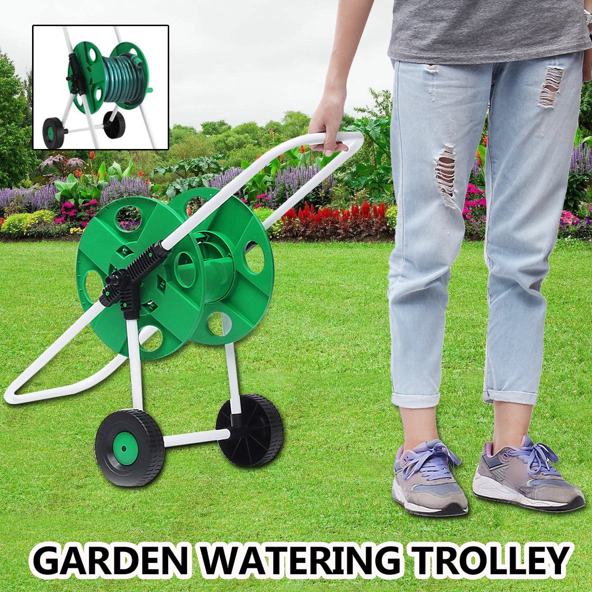 Movable Garden Watering Trolley Complete Hose Pipe Reel Cart Stand