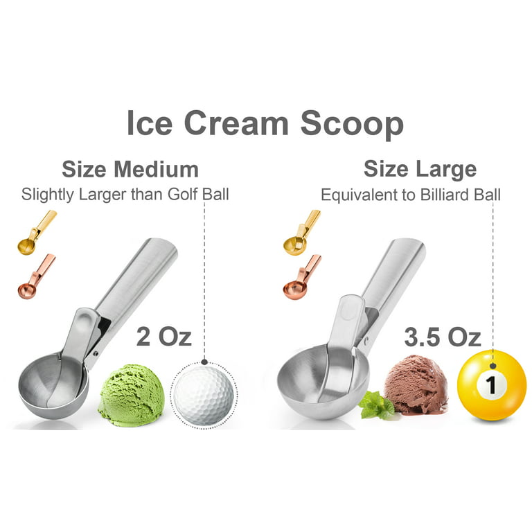 2 Pcs Stainless Steel Ice Cream Scoop, Heavy Duty Ice Cream Scooper with  Trigger Metal Icecream Scoop Spoon for Fruit Scoop, Sundaes, Sorbet,  Icecream