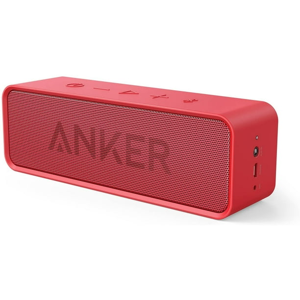 Anker SoundCore Haut-Parleur Bluetooth avec 24 Heures de Lecture, 66 Pieds Plage Bluetooth et Intégré Micro, Haut-Parleur Sans Fil Portable à Double Conducteur avec Distorsion Harmonique Faible et un Son Supérieur - Rouge