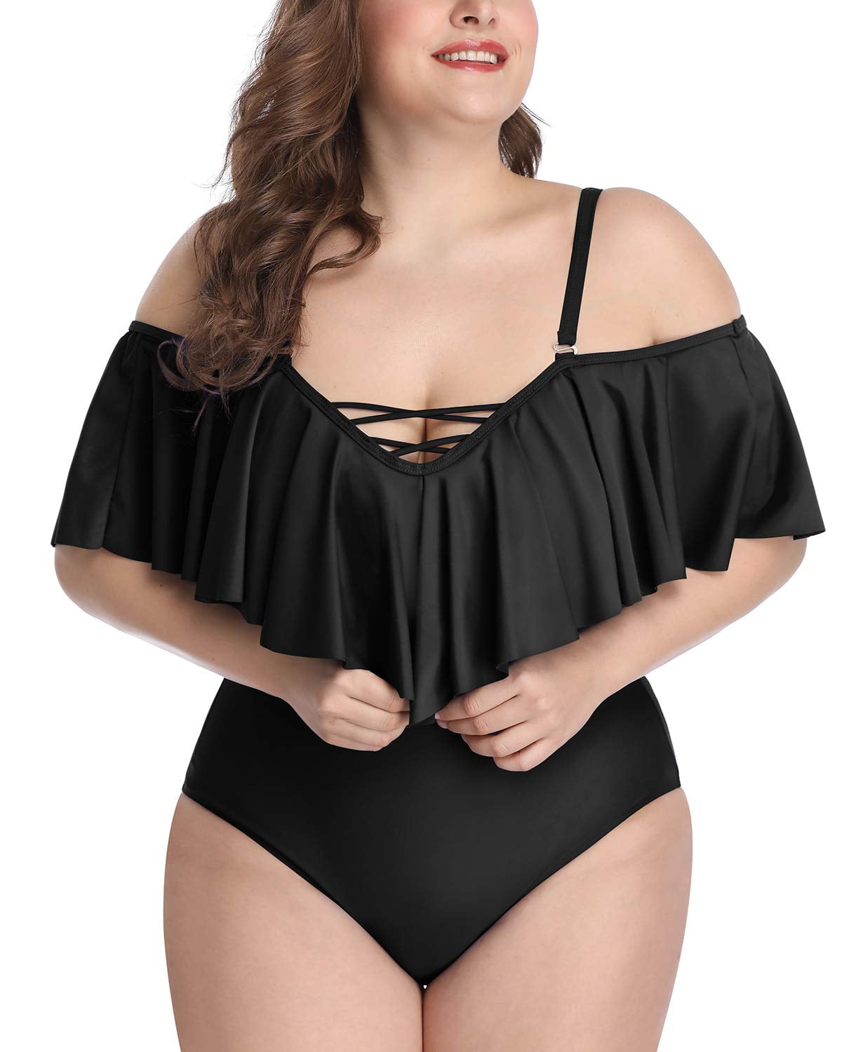 Women's Plus Size Ruffle One Piece Swimsuit Tummy Control Off the