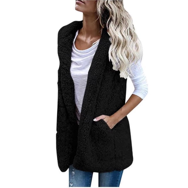 Puntoco Tops casuales para mujer Chalecos sólidos Prendas de abrigo, Forro polar cálido Cómodo Chaqueta con capucha cálida Abrigo con bolsillos Liquidación Puntoco Puntoco-2304