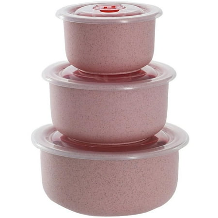 

3Pcs Wheat Straw Bento Bowls with Lid & Thickened Silicone Ring Sealed for Leak Proof Vacuum Freshness