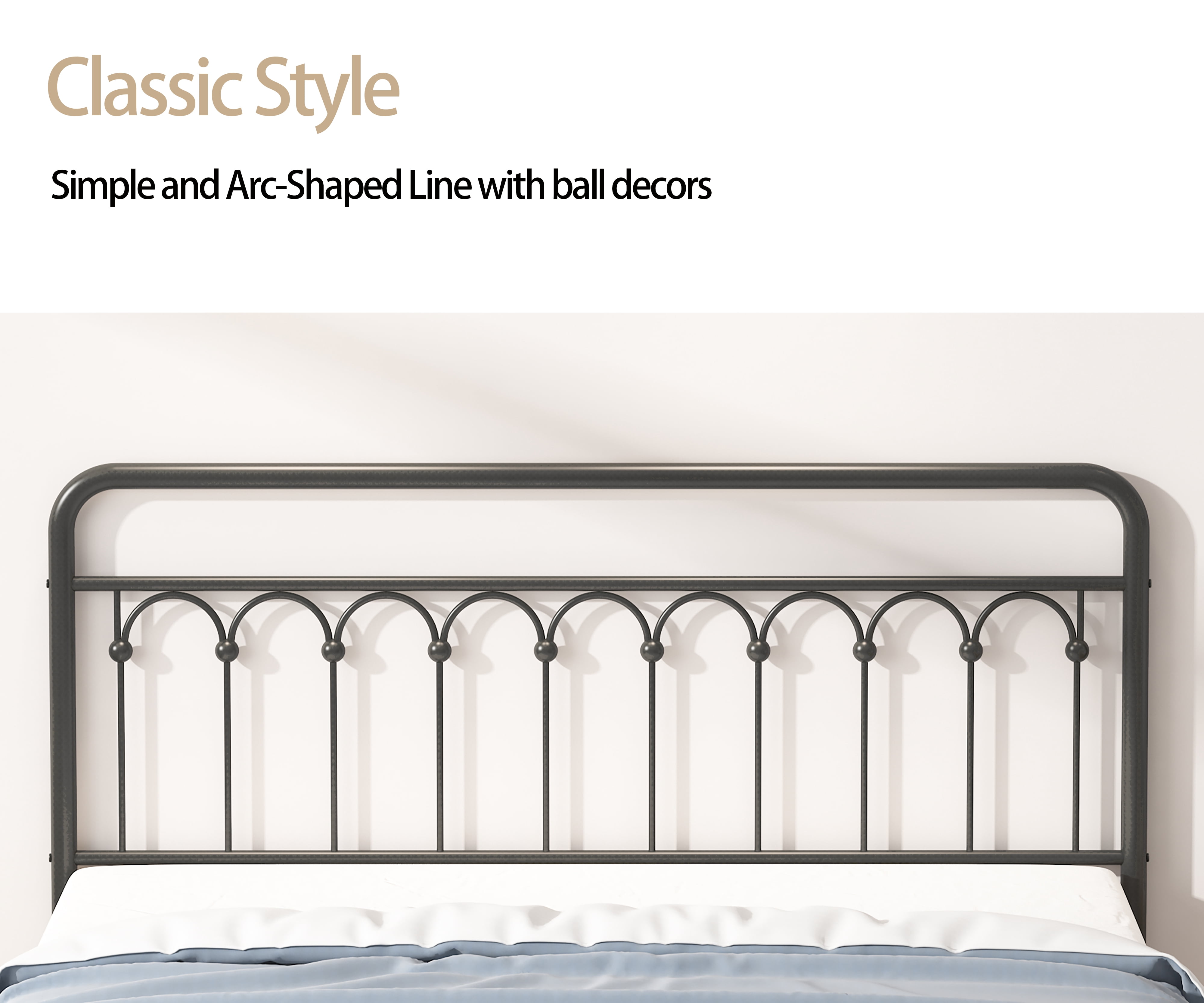 Euroco Metal Queen Size Platform Bed with Headboard and Footboard, Antique Brown