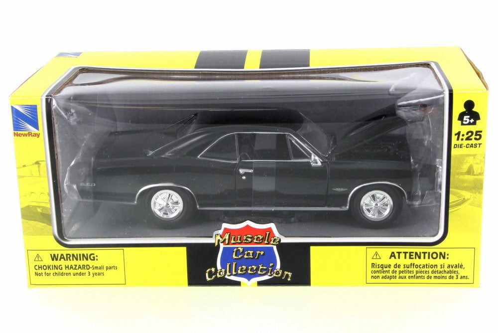 DIECAST CAR & DISPLAY CASE 1966 PONTIAC GTO BLACK NEW RAY 71853B 1/24 SCALE 