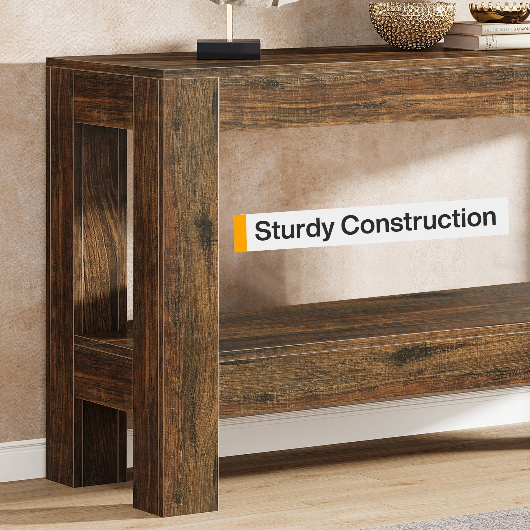 Finmind 62.99'' Wood Console Table: 2-Tier Entryway Sofa Table, Stylish Farmhouse Design with Plenty of Storage Space