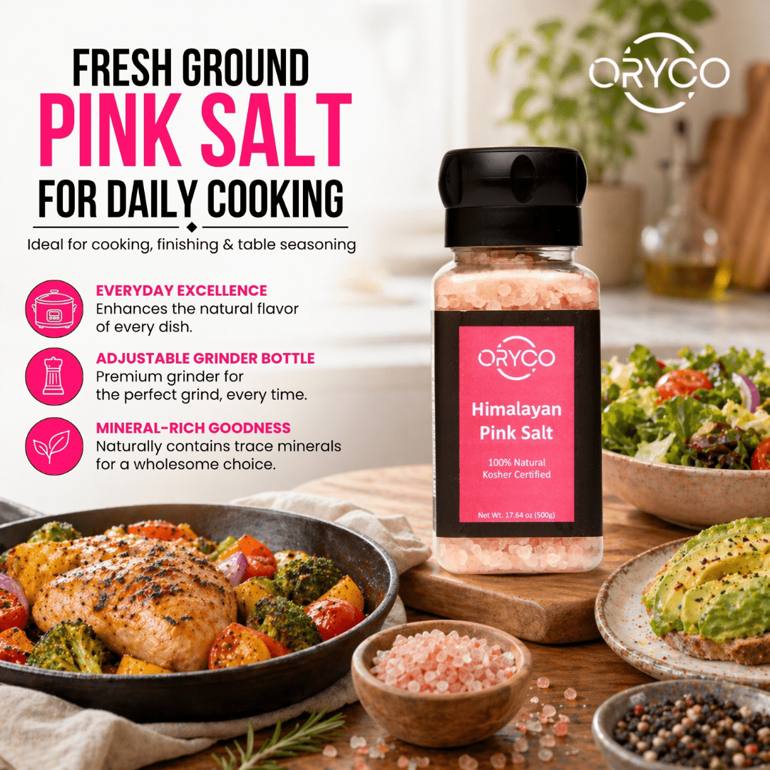 Oryco Himalayan Salt Grinder 2 Pink+1 Black Salt Bundle-3 Pack (17.64oz x3)