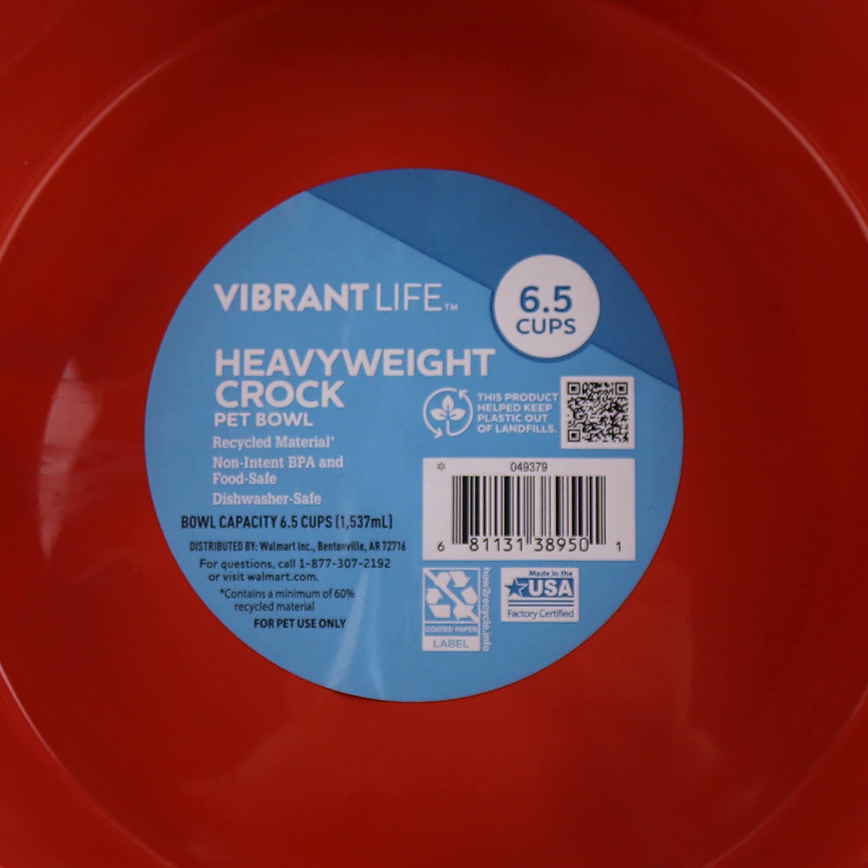Vibrant Life Extra-Large Heavyweight Plastic Crock Dog Feed & Water Bowl  (106 oz), Black 