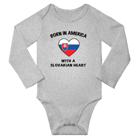 

Born in America With a Slovakian Heart Baby Long Sleeve Romper (Gray 18 Months)
