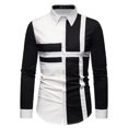 thumbnail image 1 of Camisa de hombre casual patchwork suave cómoda corte entallado solapa botón negro blanco para hombre talla grande, 1 of 6