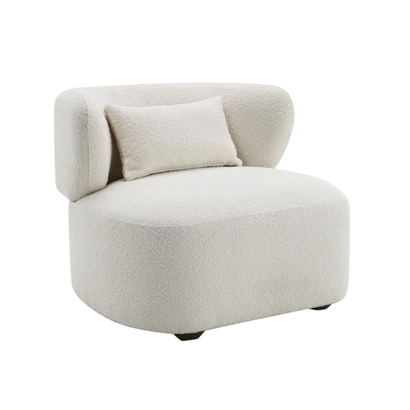 ACME Darius Wood & Boucle Fabric Upholstered Accent Chair with Pillow in Beige