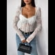 thumbnail image 4 of Body de Larga con Encaje Floral Transparente para Mujer, Top con Escote Corazón S, 4 of 10