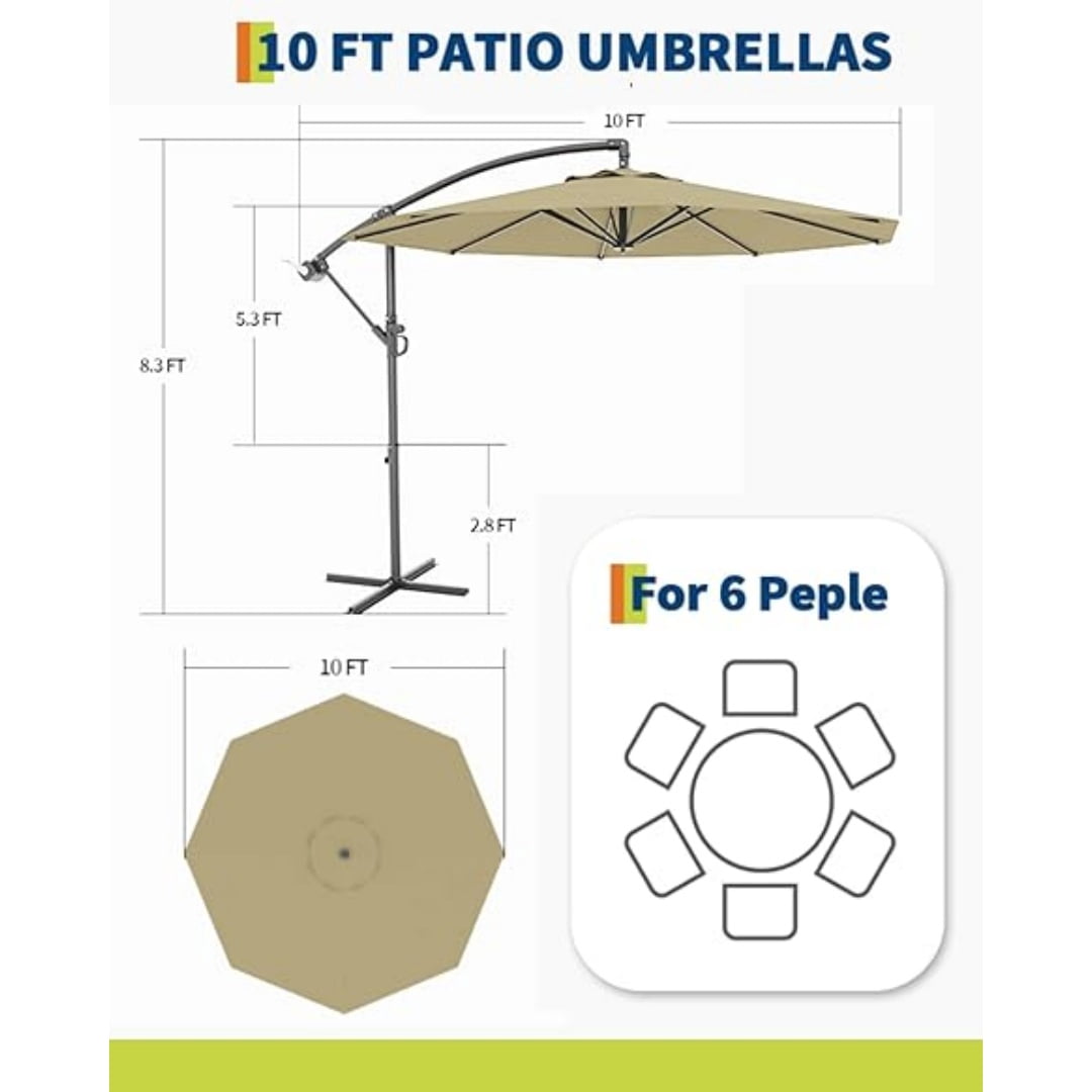 10FT Cantilever Patio Umbrella with Heavy-Duty Cross Base, Outdoor Offset Market Umbrella with Infinite Tilt & Easy Crank Lift – Waterproof, UV-Resistant, Wind-Resistant, Sturdy Aluminum Pole