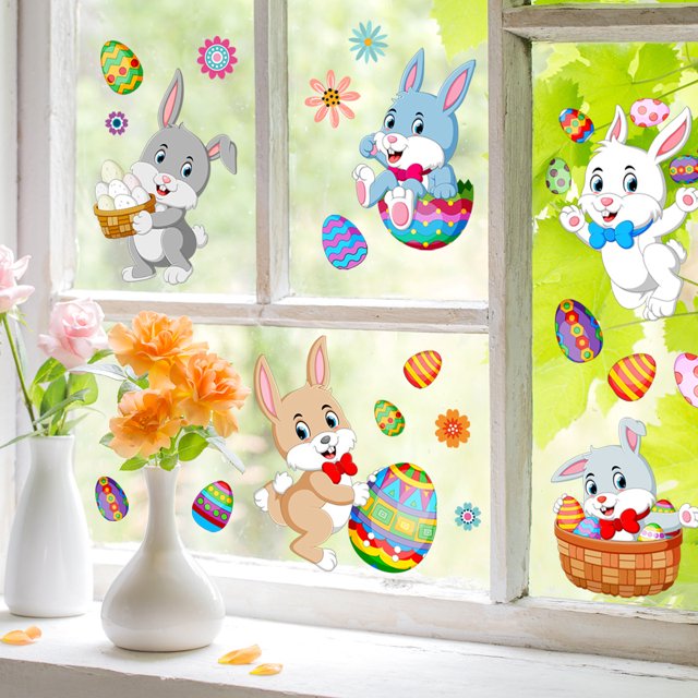 Un conjunto de pegatinas de pared, decoración de pared de flores de conejos para sala de estar, oficina, dormitorio, cocina, pegatinas extraíbles JAMW Sencillez