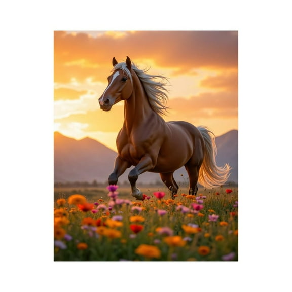 Paint by Numbers Kit for Adults, Horse Running Sunset Flower Field Paint by Numbers, Easy Paint by Numbers Kit for Adults Beginner, DIY Adult Paint by Number Kits on Canvas, Home Decor