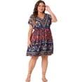 thumbnail image 3 of DARING DIVA Plus Size Boho Placed Drop Shoulder Drawstring Waist Dress 4X Royal Blue, 3 of 6