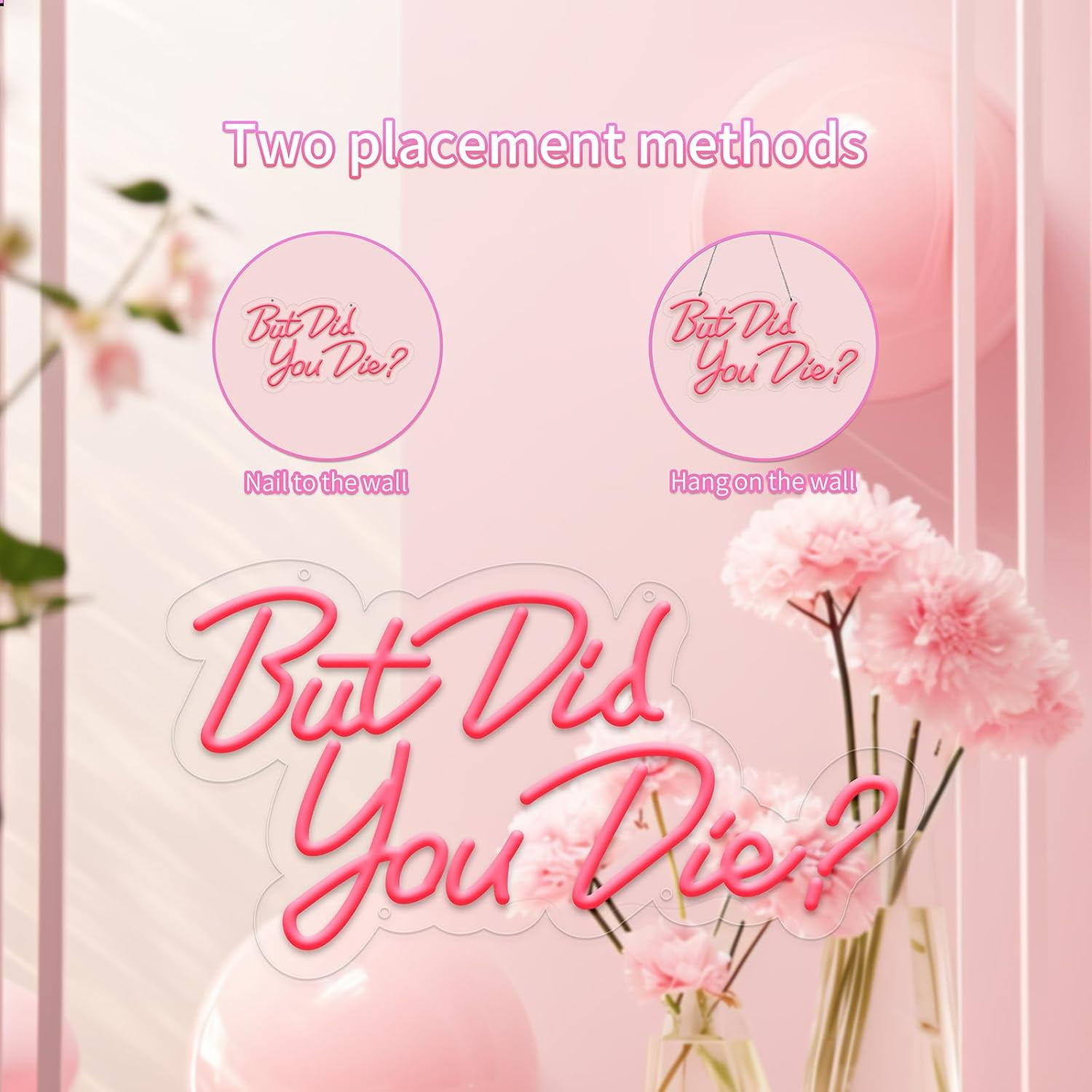 But Did You Die Neon Led Sign, Pink Neon Signs for Wall Decor, Letter Neon Lights with USB Powered for Room Decor, Bedroom, Office, Gym, Livingroom