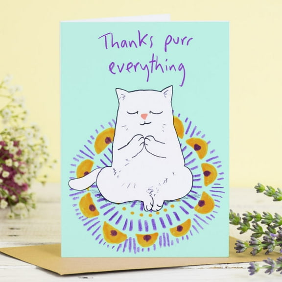 Cat Thank You Card – "Thanks Purr Everything" – Cute Cat Illustration – Blank Inside, Envelope Included – Perfect for Cat Lovers & Appreciation Gifts