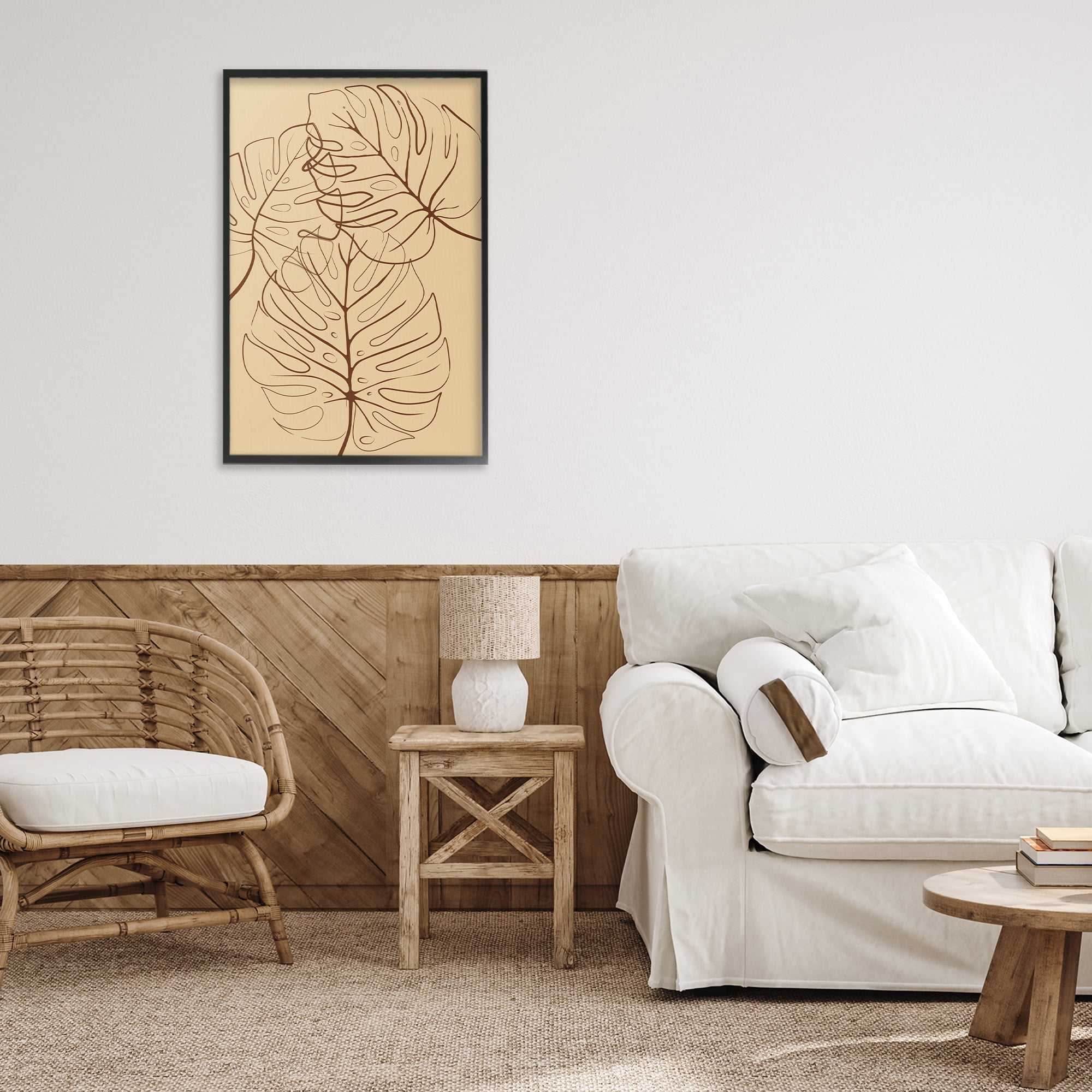 Stupell Industries Autumn Monstera Leaf Contour Black Framed Giclee Art, design by Martina Pavlova