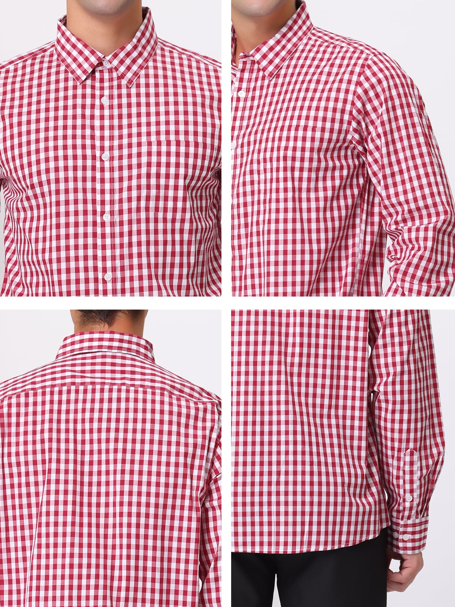 DARING DIVA Men's Stylish Plaid Long Sleeves and Button Down Shirts 2XL Red White
