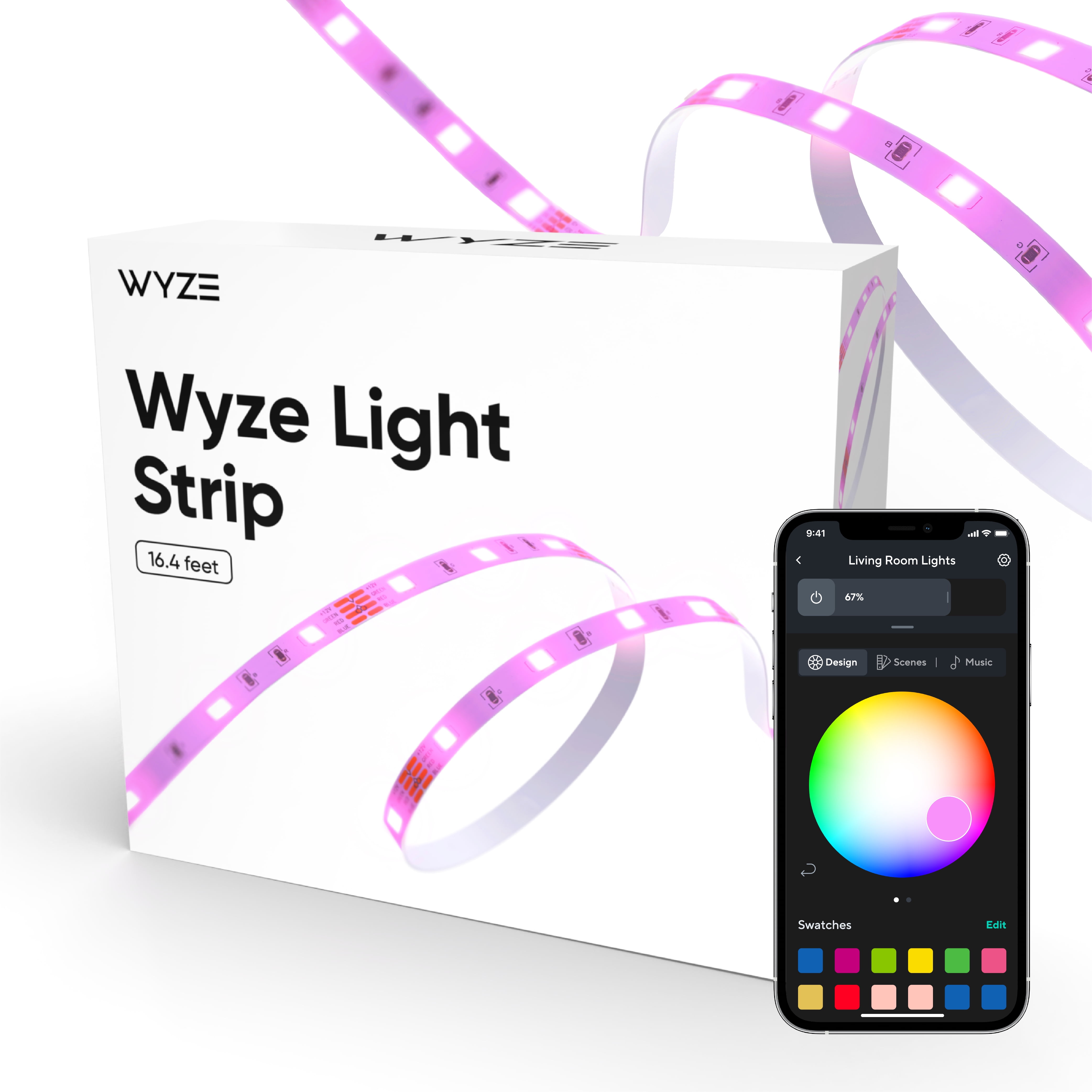 Wyze Light Strip, 16.4ft WiFi LED Light Strip, 16 Million Colors RGB with App Control and Sync to Music