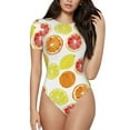 thumbnail image 2 of Goofa Lemon Orange Printed Women Rash Guard Short Sleeve,Tummy control Swimsuit Surfing Swimsuit Bathing Suit One Piece Swimsuit UPF 50-Medium, 2 of 9
