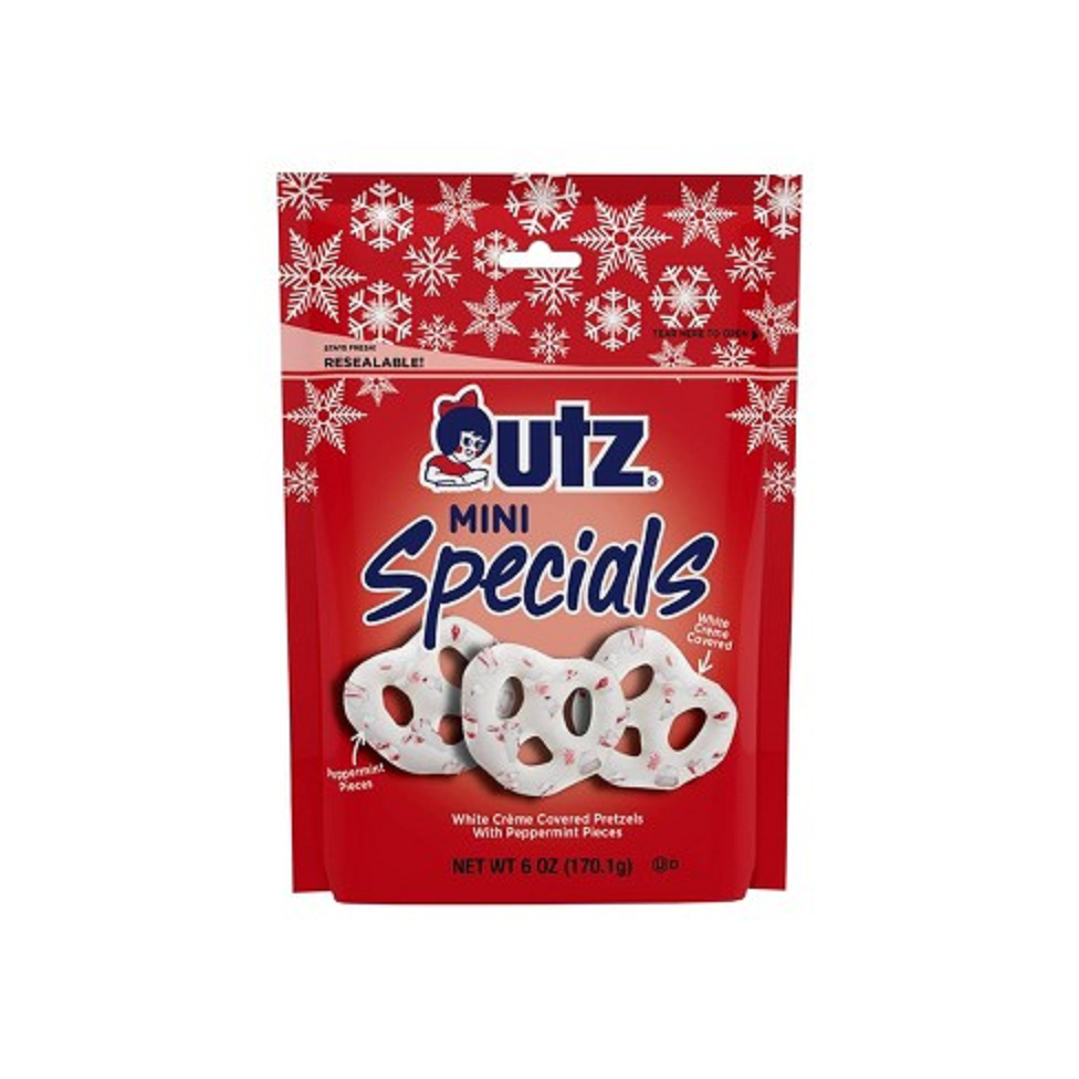 Utz Quality Foods White Creme Covered Mini Pretzels with Peppermint