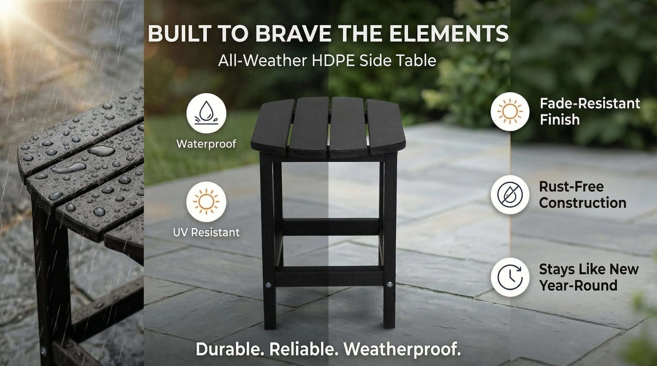 Outdoor Side Table, Patio Side Table, HDPE End Tables for Backyard Pool Porch Garden Lawn